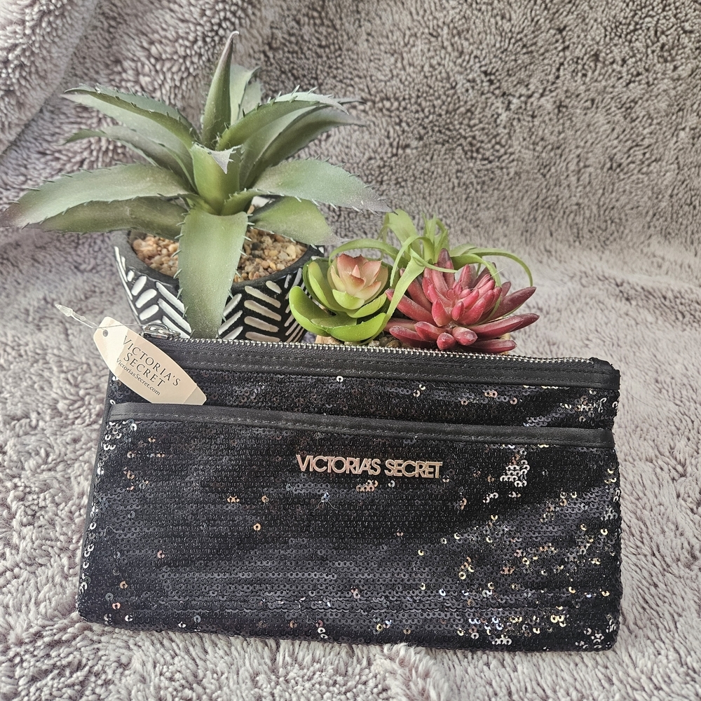 NWT Victoria's Secret 2013 Limited Edition Black Sequin Double Zip Clutch - Picture 2 of 9